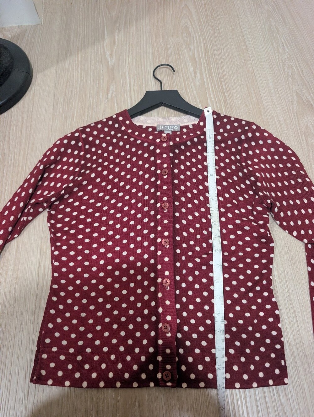JCrew NWOT Burgundy Carolyn Cardigan In Polka-Dot Merino Wool - Picture 12 of 15